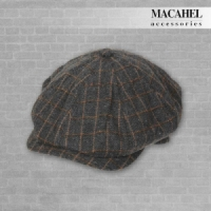 Tweed Cap - Grey/Brown Check Tweed 8 Panel Newsboy / Baker B £4.99