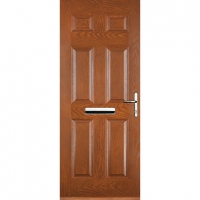 Wickes  Euramax 6 Panel Oak Left Hand Composite Door 840mm x 2100mm