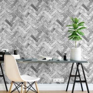 BMStores  Herringbone Brick Wallpaper - Grey