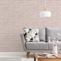 BMStores  Arthouse Modern Brick Wall Wallpaper - Blush