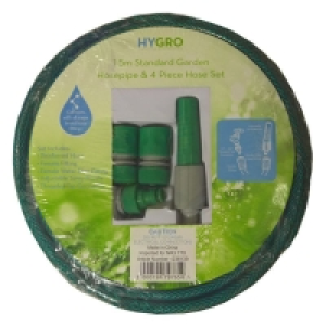 QDStores  Hygro 15m Standard Garden Hosepipe & 4 Piece Hose Set