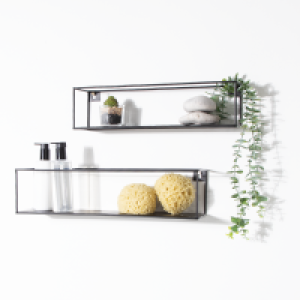 HomeBargains  Bathroom: 2 Pack Metal Wall Shelf- Black