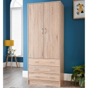 BMStores  Lokken Oak Finish 3 Drawer Double Wardrobe