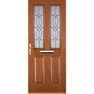 Wickes  Euramax 2 Panel 2 Square Oak Right Hand Composite Door 880mm