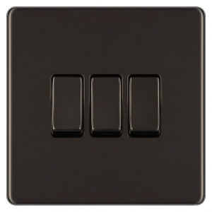 Wickes  Wickes 10A Light Switch 3 Gang 2 Way Black Nickel Screwless 