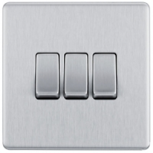 BG Screwless Flatplate Brushed Steel Triple Switch, 10Ax 2 W £10.00