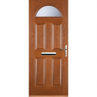 Wickes  Euramax 4 Panel 1 Arch Oak Left Hand Composite Door 920mm x 