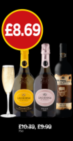 Budgens  La Gioiosa Prosecco, Rosea Brut, 19 Crimes The Uprising Red 