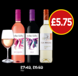 Echo Falls Merlot, White Zinfandel, Isla Negra Seashore Sauv