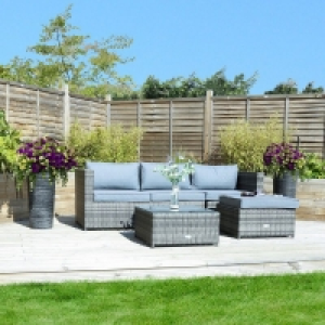 QDStores  Rattan L-Shaped 3 Seater Garden Lounge Furniture Set Grey
