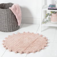 HomeBargains  Bathroom: 100% Cotton Pom Pom Bath Mat - Blush