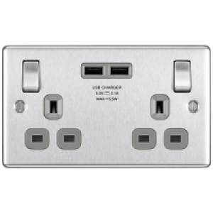 BG 13A Screwed Raised Plate Double Switched Power Socket + 2
