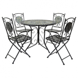 Charles Bentley Mosaic 4 Seater Garden Dining Set - Blue
