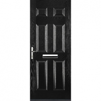 Wickes  Euramax 6 Panel Black Right Hand Composite Door 920mm x 2100