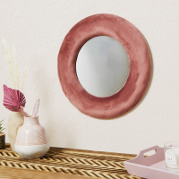 HomeBargains  Home Collections: Velvet Round Mirror 50 x 50cm - Blush