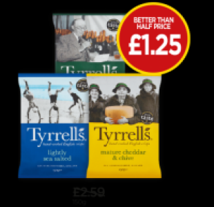 Tyrrells Lightly Sea Salted Crisps, Sea Salt & Cider Vinegar £1.25