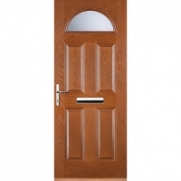 Wickes  Euramax 4 Panel 1 Arch Oak Right Hand Composite Door 920mm x