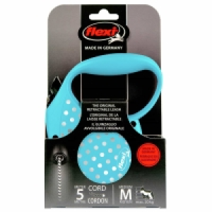 Flexi Dog Lead 5m - Medium - Blue Dots