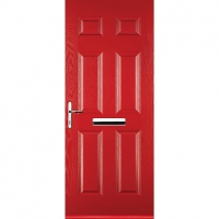 Wickes  Euramax 6 Panel Red Right Hand Composite Door 920mm x 2100mm