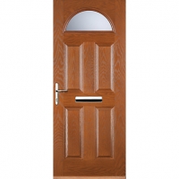 Wickes  Euramax 4 Panel 1 Arch Oak Right Hand Composite Door 840mm x