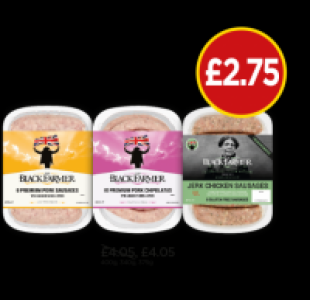 Black Farmer Premium Pork Sausage, Pork Chipolata, 6 Gluten  £2.75