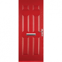 Wickes  Euramax 6 Panel Red Left Hand Composite Door 880mm x 2100mm