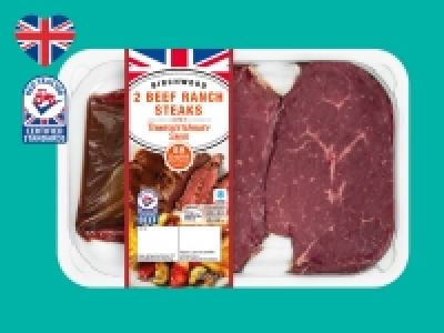 Birchwood 2 British Beef 28-Day Matured Ranch Steaks with Te £3.99
