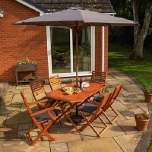 Rowlinson Plumley Six Seater Dining Set with Grey Parasol an £595.00