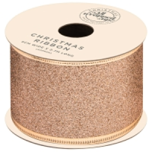 BMStores  Christmas Rose Gold Gift Ribbon 2.7m - Glitter