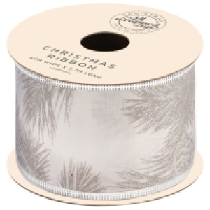 Christmas Silver Gift Ribbon 2.7m - Foliage