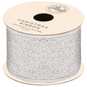 BMStores  Christmas Silver Gift Ribbon 2.7m - Glitter