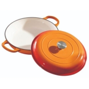 RobertDyas  Robert Dyas Cast Iron Orange Enameled Shallow Casserole Dish