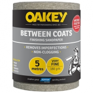 Oakey 180 Grit Between Coats Sandpaper Roll - 5m x 115mm £13.00