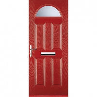 Wickes  Euramax 4 Panel 1 Arch Red Right Hand Composite Door 880mm x