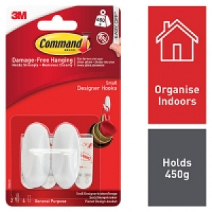 Wickes  Command White Small Designer Hooks - Pack of 2