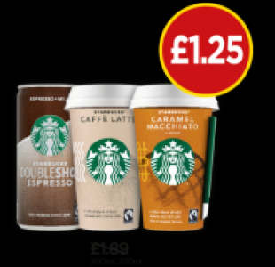 Budgens  Starbucks Doubleshot Espresso, Caffe Latte, Caramel Macchiat