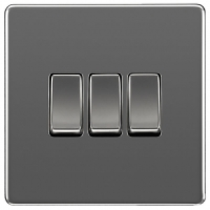 BG Screwless Flatplate Black Nickel Triple Switch, 10Ax 2 Wa £10.00