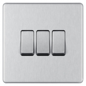 Wickes  Wickes 10A Light Switch 3 Gang 2 Way Brushed Steel Screwless