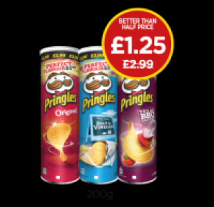 Budgens  Pringles Original, Salt & Vinegar, Texas BBQ Sauce