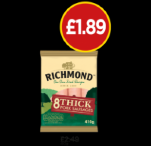 Richmond 8 Thick Pork Sausages £1.89