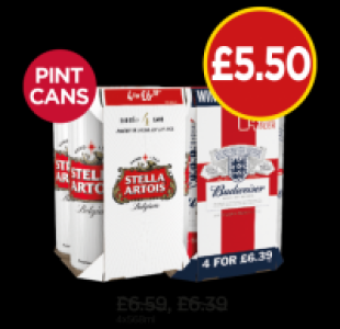 Stella Artois 4.6%, Budweiser £5.50