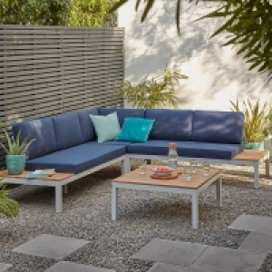 Aluminium Frame , Fsc Teak Slatted Spirit Garden Corner Sofa Set - Navy