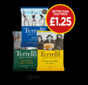 Tyrrells Lightly Sea Salted Crisps, Sea Salt & Cider Vinegar £1.25