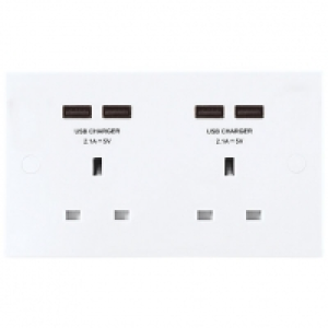 Wickes  BG 13 Amp Twiin Plug Socket with 4 x USB Ports - White