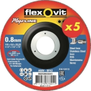 Homebase Angle Grinders Flexovit Megaline Steel Inox Cutting Off Wheel - 115mm - 5 P