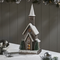 HomeBargains  Home Collections Light Up Wooden Snow House
