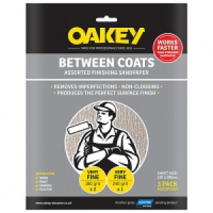 Oakey Between Coats Assorted Sandpaper Sheets - Pack of 3 £5.00