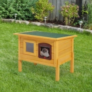 RobertDyas  Pawhut Outdoor Wooden Cat House w/ Waterproof Roof For Shelt