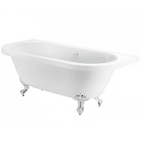 Homebase Acrylic Bathstore Belmont Back to Wall Roll Top Bath with Silver Fee