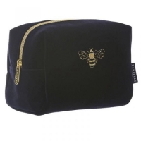 Partridges Danielle Danielle Cosmetic Bag Large - Dark Navy Velvet with Gold Bee